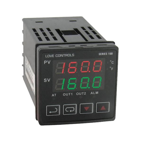 1/16 DIN temperature/process controller, linear voltage output 1 and relay output 2, low voltage